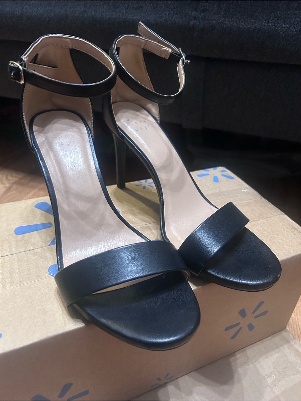 a new day Black Ankle-Strap Stiletto Sandals